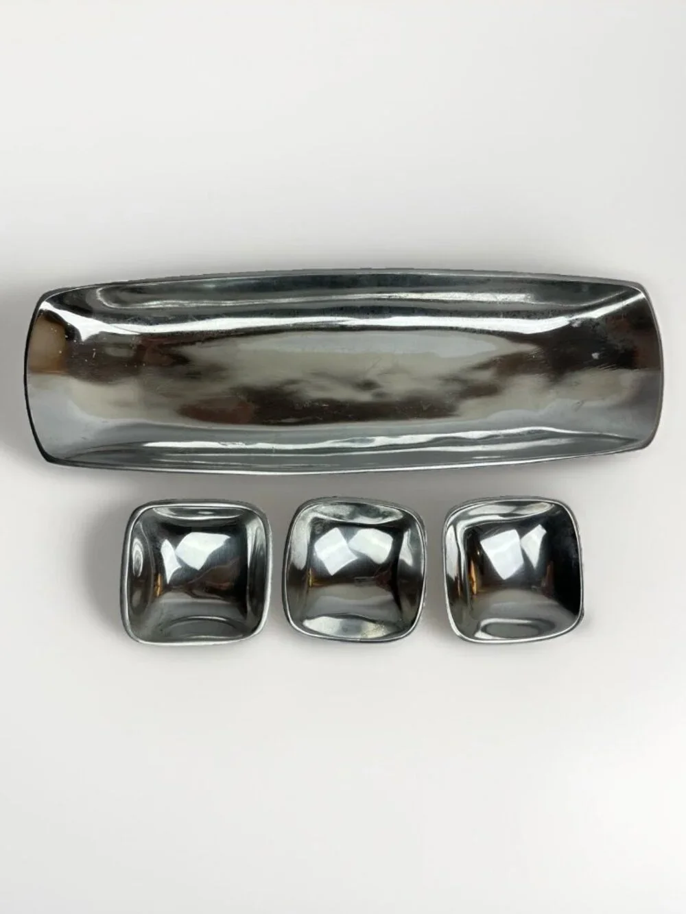 Pottery Barn Barona 6 Pc Cast Aluminum Serving Set Trays Condiment Bowls Silver
